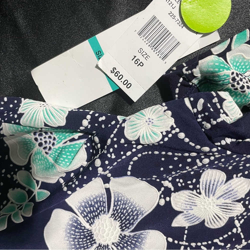 R&K Navy Dress with White and Mint Floral Design